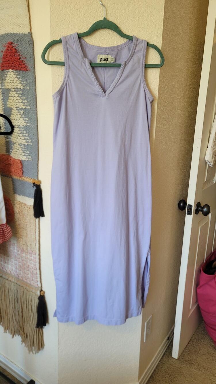 pact 100% Organic Cotton Sleeveless Midi Tank Dress in Lilac, sz Smalln